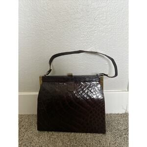 Vintage Genuine Alligator Crocodile Handbag Brown Medium